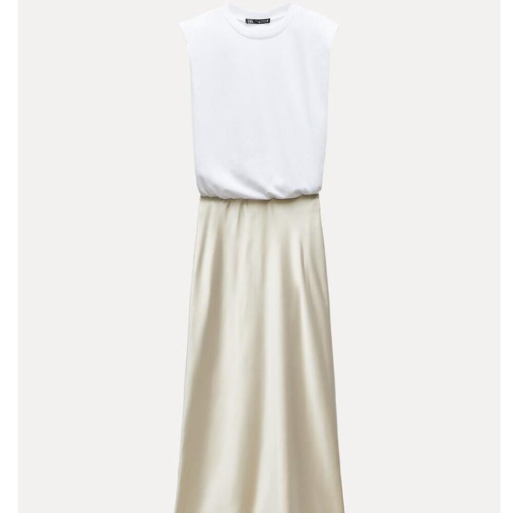 Zara Contrasting Satin Effect Midi Dress, Size Small, NWOT
